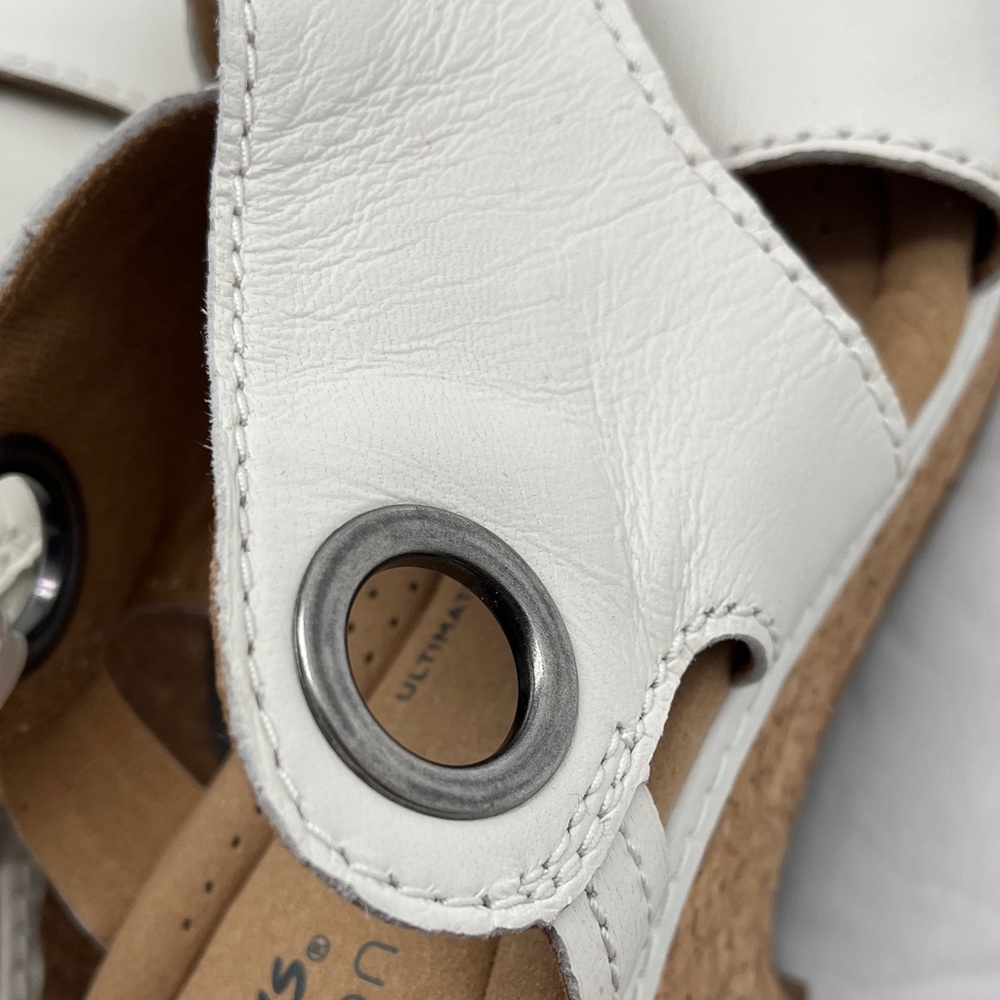 Clarks Leather Wedge Sandals Open Toe Women's 6.5 White Comfort - Picture 12 of 16